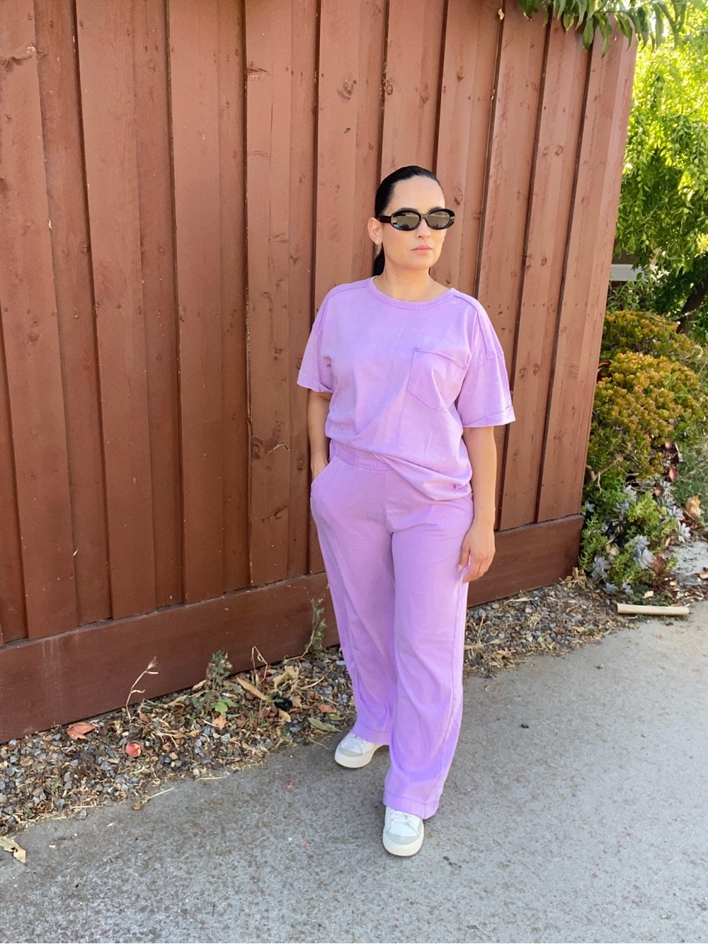 Lavender Mineral Wash Short Sleeve Pocket Top and Bottoms - Picture 3 of 4